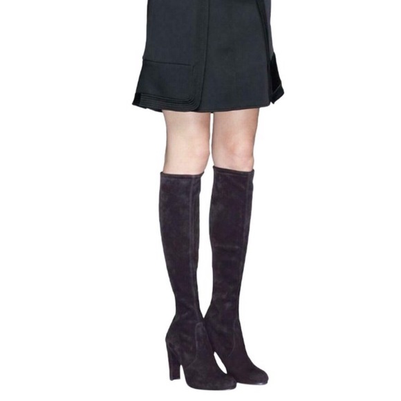 Stuart Weitzman Black Suede Kneeland Boots 8.5 - Picture 3 of 8